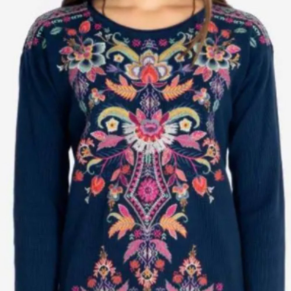 JOHNNY WAS IOANA THERMAL EMBROIDERED TOP